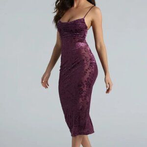 Windsor Purple Floral Flocked Mesh Midi Dress